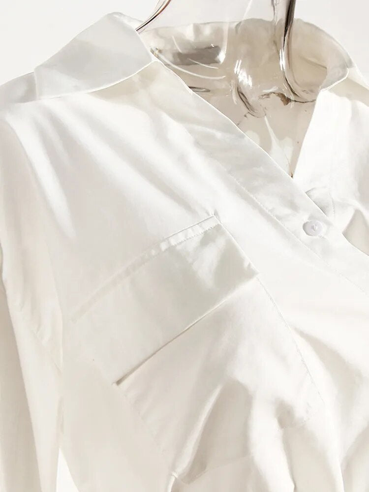 Women's White Irregular Bandage Slit Shirt Dress