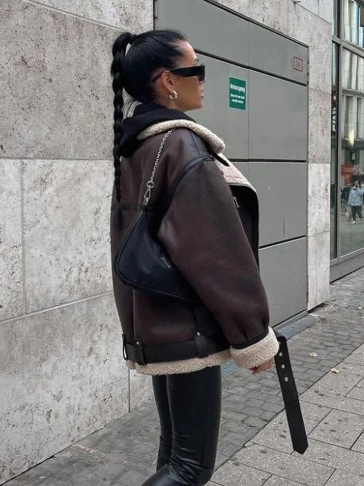 Women's Long Sleeve Double-sided Faux Fur Jacket