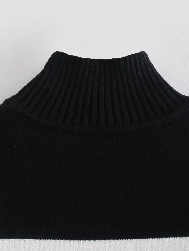 Women's Knitted Black And White Striped Sweater