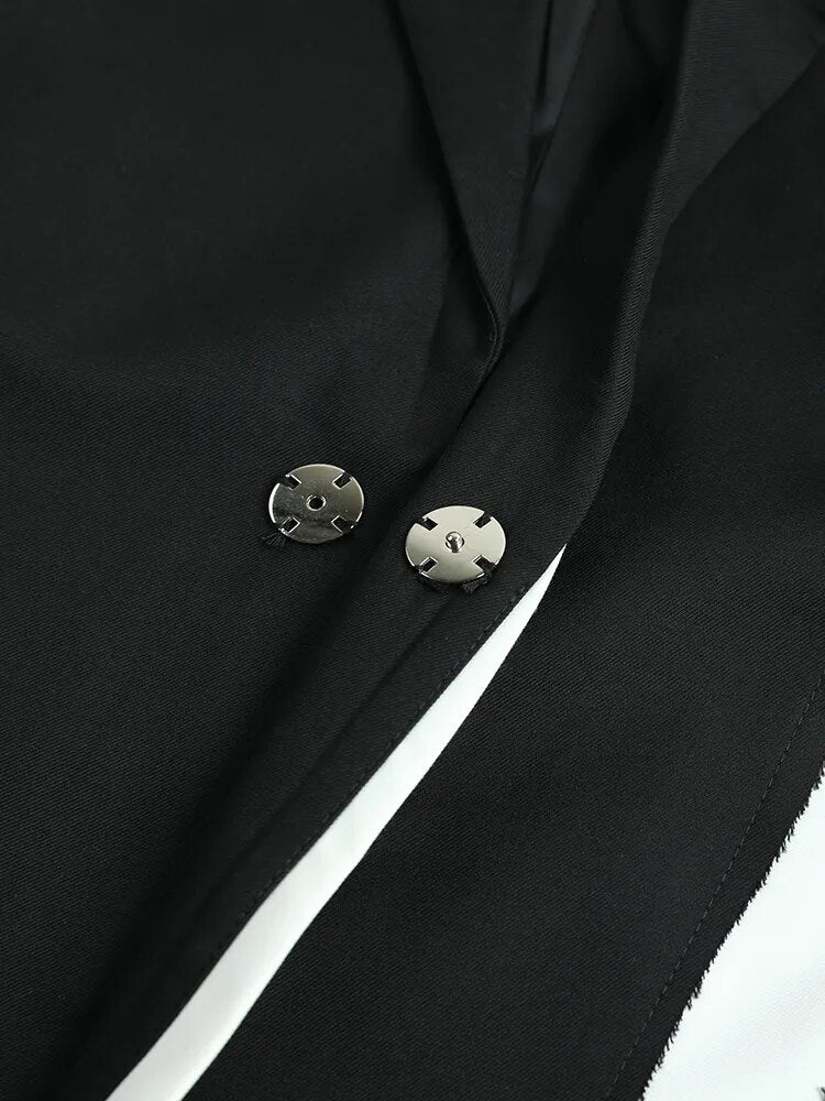 Women's Black Irregular Color-block Big Size Blazer
