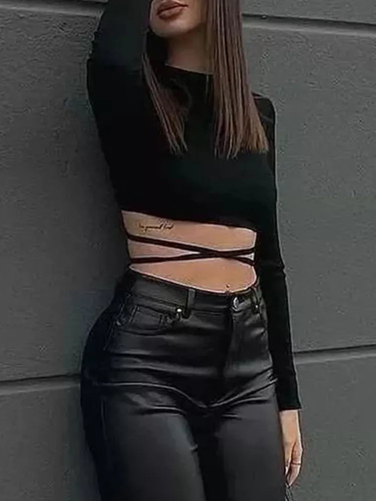 High Waist Sexy wide Leg Leather pants