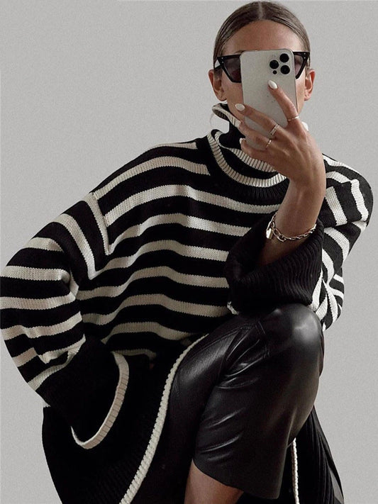 Black And White Long Sleeve Stripe Sweater