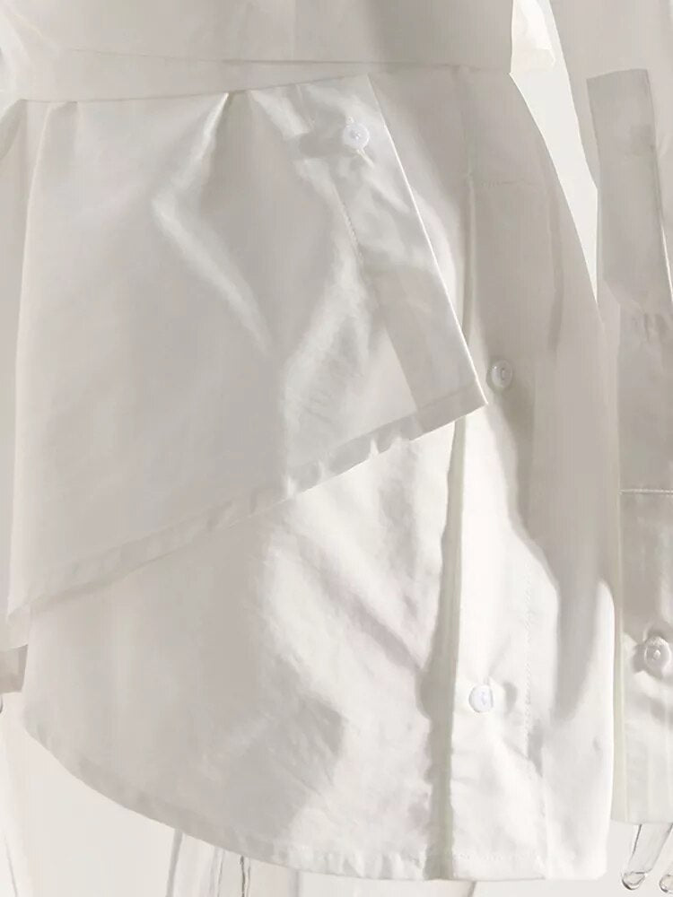 Women's White Irregular Bandage Slit Shirt Dress